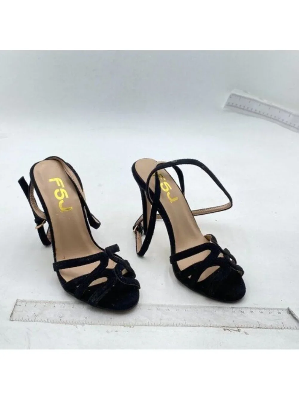 FSJ Women Strappy Open Toe Stiletto High Heels Ankle Wrap Dress Sandals Black